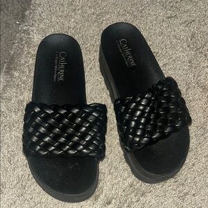 Catherines Black Woven Slide Sandals